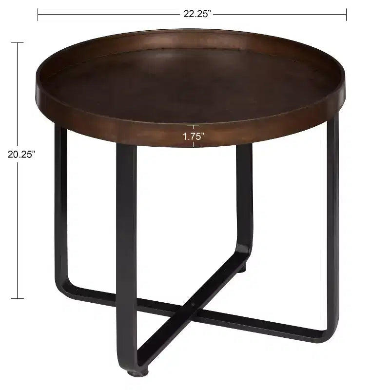 Tavolino rotondo in metallo e legno bronzo/naturale, 1 persona