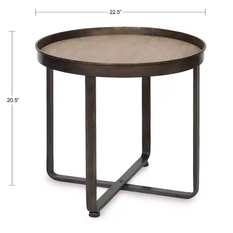 Tavolino rotondo in metallo e legno bronzo/naturale, 1 persona