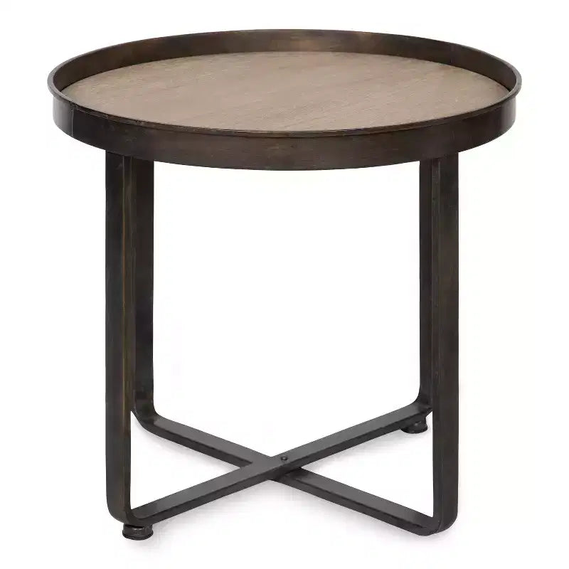 Tavolino rotondo in metallo e legno bronzo/naturale, 1 persona