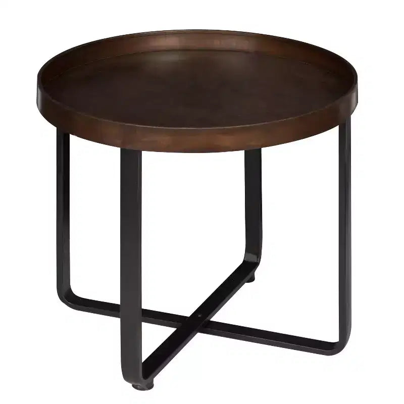 Tavolino rotondo in metallo e legno bronzo/naturale, 1 persona