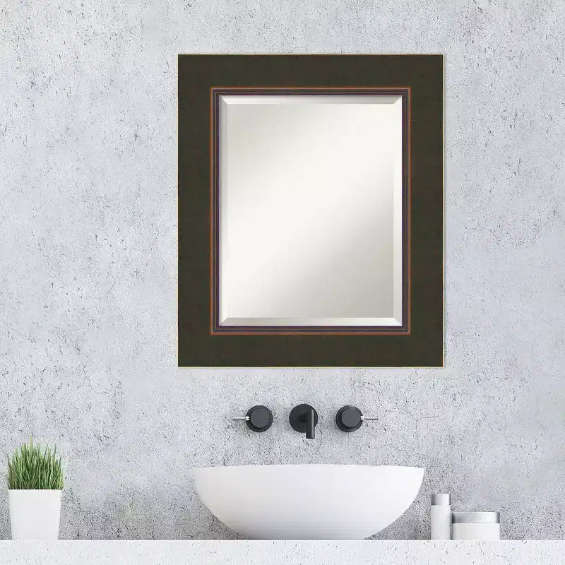 Amanti Art Milano Specchio da parete per bagno in legno smussato color bronzo