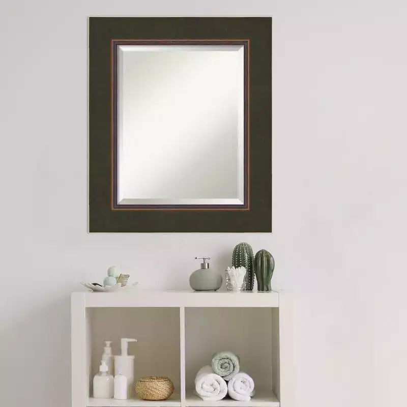 Amanti Art Milano Specchio da parete per bagno in legno smussato color bronzo