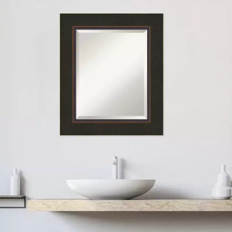 Amanti Art Milano Specchio da parete per bagno in legno smussato color bronzo