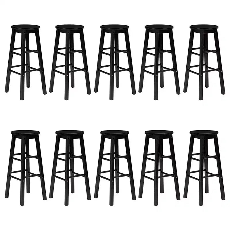 PJ Wood Classic Round Seat 24 Inch Kitchen and Counter Stools, Black (10 Pack)