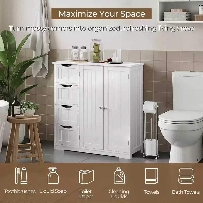 Mobile da bagno in legno Yaheetech, armadietto scorrevole da terra
