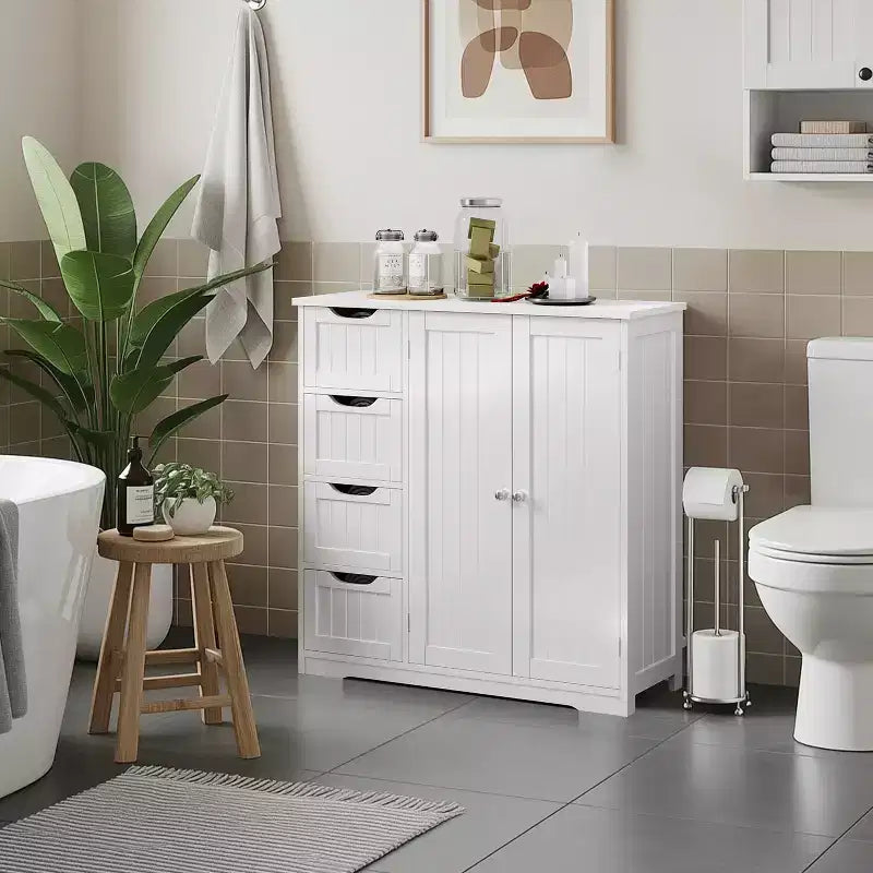 Mobile da bagno in legno Yaheetech, armadietto scorrevole da terra