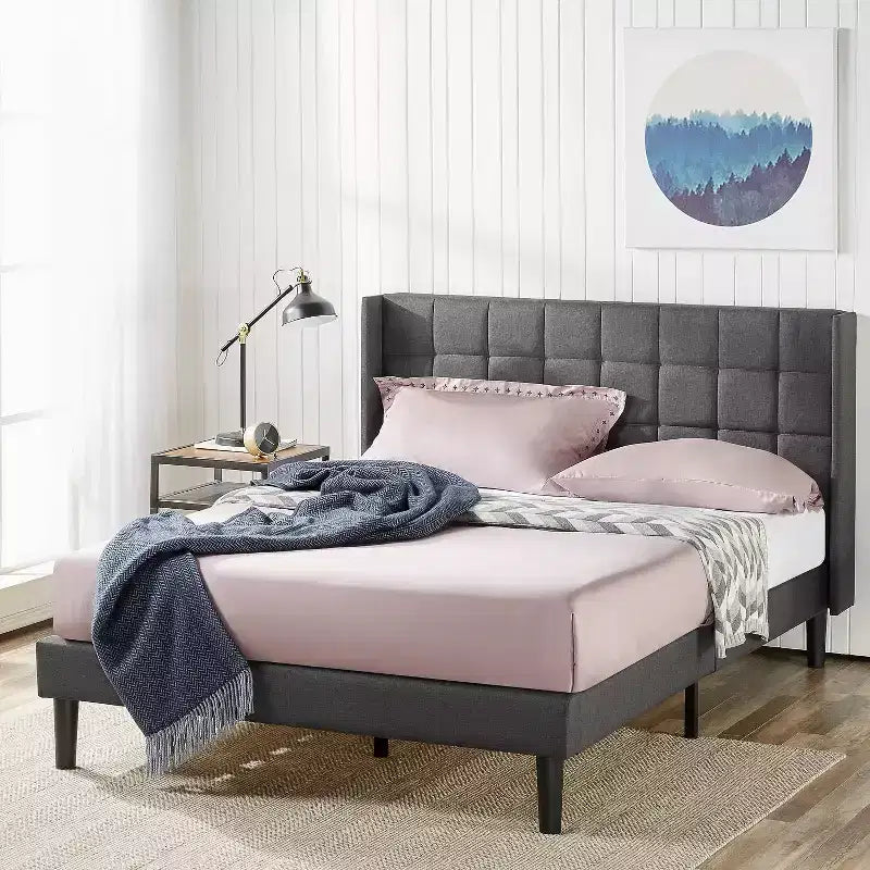 Zinus Dori Letto Imbottito con Testiera Wingback Grigio