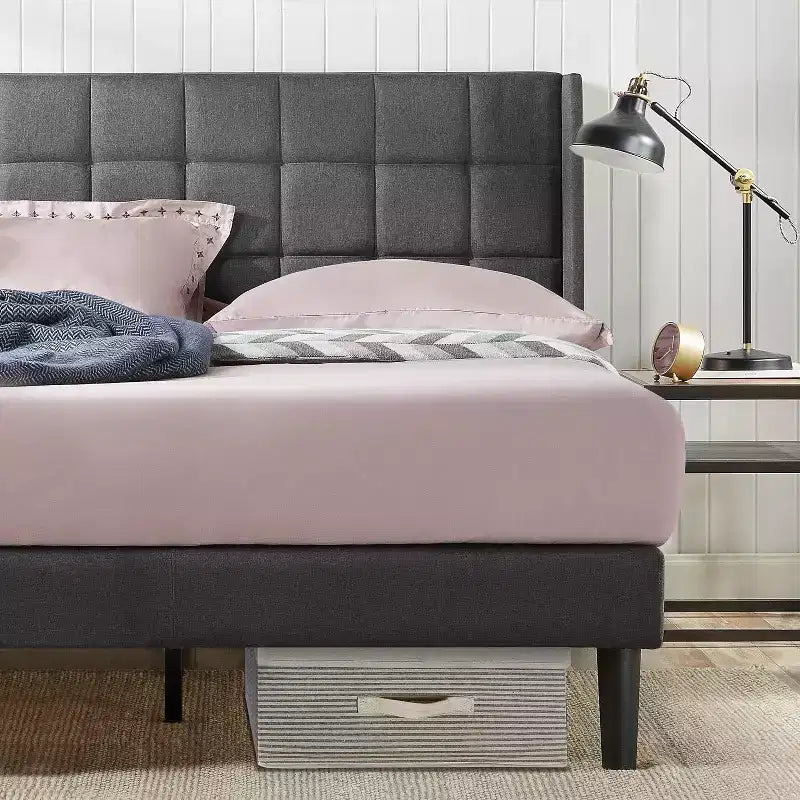 Zinus Dori Letto Imbottito con Testiera Wingback Grigio