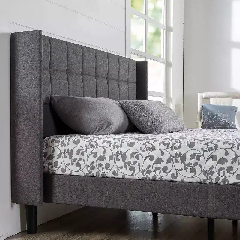 Zinus Dori Letto Imbottito con Testiera Wingback Grigio