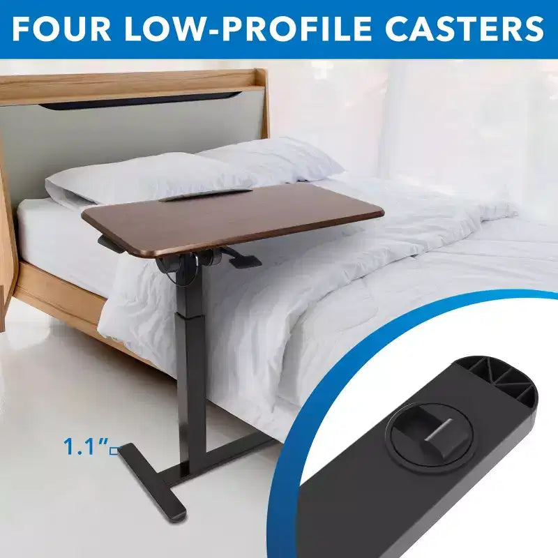 Mount-It! Scrivania e tavolo sopra-letto regolabili in altezza con piano inclinabile | Tavolo medico sopra-letto con ruote | Noce scuro