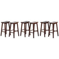PJ Wood Classic Saddle Seat 29 Tall Kitchen Counter Stools for Homes, Dining Spaces, and Bars w/ Backless Seats & 4 Square Legs, Walnut (Set of 6)