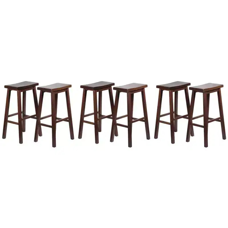 PJ Wood Classic Saddle Seat 29 Tall Kitchen Counter Stools for Homes, Dining Spaces, and Bars w/ Backless Seats & 4 Square Legs, Walnut (Set of 6)
