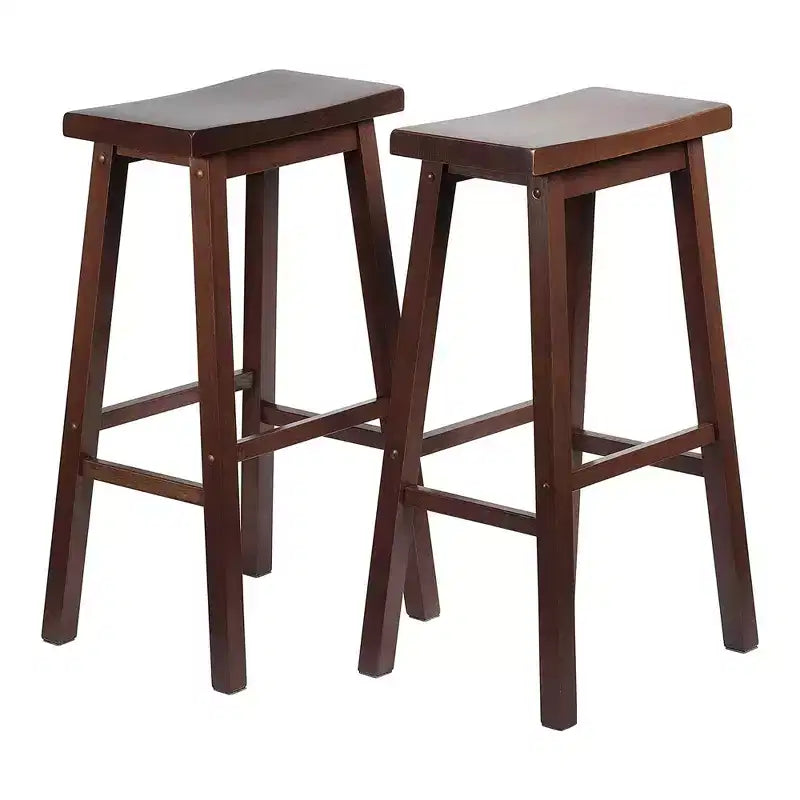 PJ Wood Sgabelli Alti Classici da 29 Pollici con Seduta a Sella per Cucine, Sale da Pranzo e Bar, Senza Schienale e con 4 Gambe Quadrate, Noce (Set di 6)