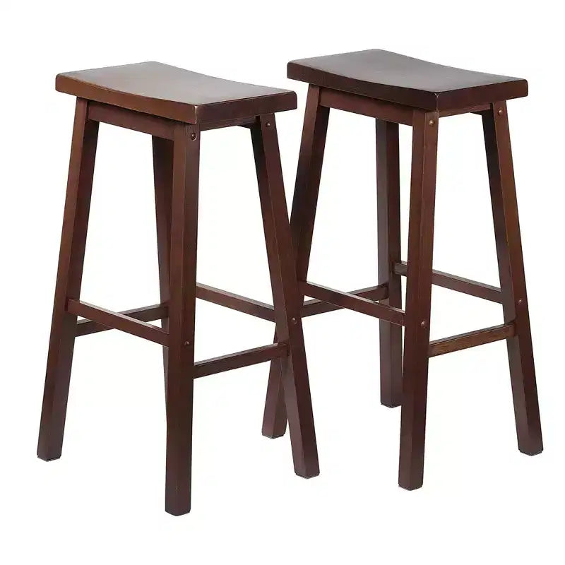 PJ Wood Sgabelli Alti Classici da 29 Pollici con Seduta a Sella per Cucine, Sale da Pranzo e Bar, Senza Schienale e con 4 Gambe Quadrate, Noce (Set di 6)
