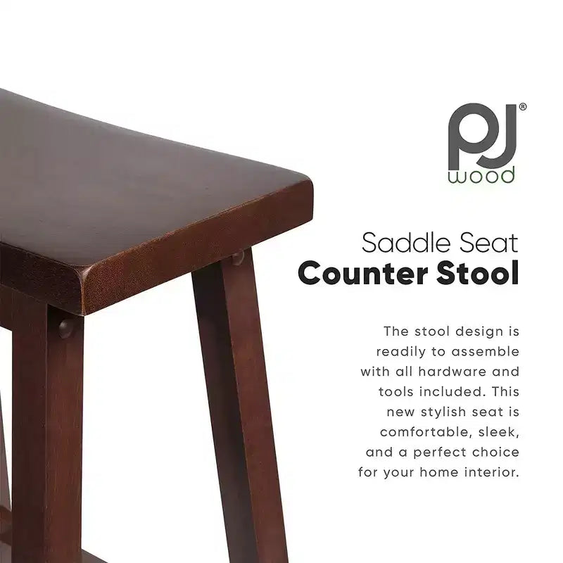 PJ Wood Sgabelli Alti Classici da 29 Pollici con Seduta a Sella per Cucine, Sale da Pranzo e Bar, Senza Schienale e con 4 Gambe Quadrate, Noce (Set di 6)
