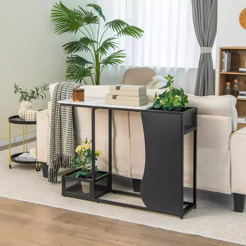 Costway 43.5'' Tavolo Consolle con Piano Effetto Marmo e 2 Vani Contenitore Ingresso Corridoio