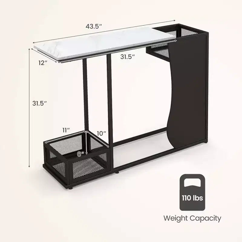 Costway 43.5'' Tavolo Consolle con Piano Effetto Marmo e 2 Vani Contenitore Ingresso Corridoio