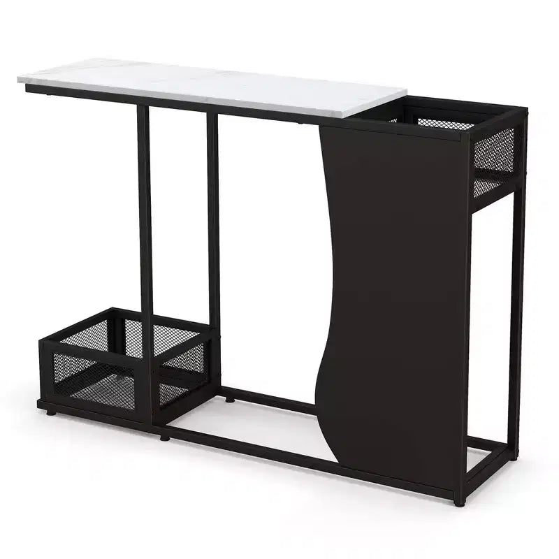 Costway 43.5'' Tavolo Consolle con Piano Effetto Marmo e 2 Vani Contenitore Ingresso Corridoio