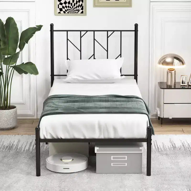 Struttura Letto a Piattaforma Matrimoniale/Queen/Singolo in Metallo Costway con Testiera Vintage e Rete Nera
