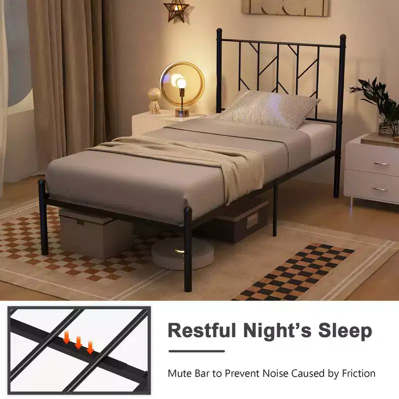 Struttura Letto a Piattaforma Matrimoniale/Queen/Singolo in Metallo Costway con Testiera Vintage e Rete Nera