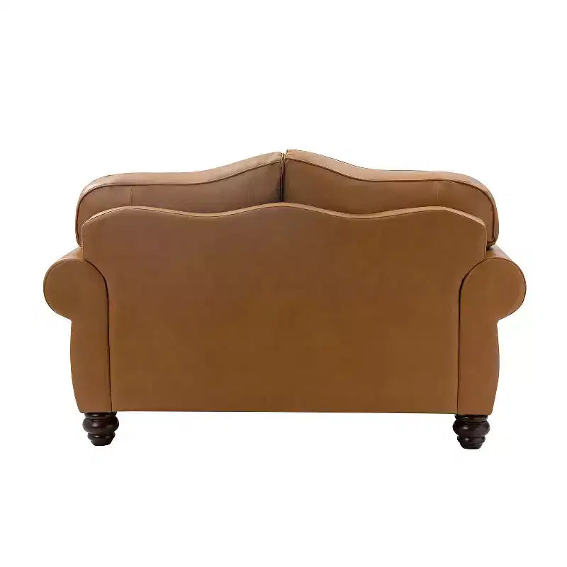 Divanetto Chesterfield Antonia largo 152 cm in vera pelle con finiture borchiate e braccioli arrotolati