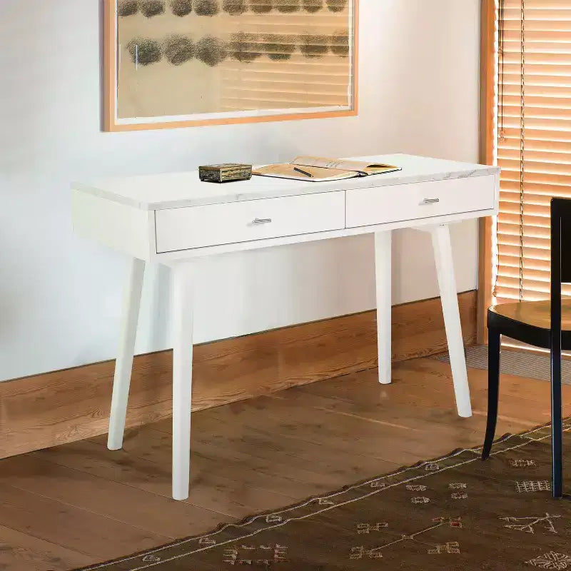 Scrivania rettangolare in marmo bianco di Carrara italiano della collezione Bianco Viola 44