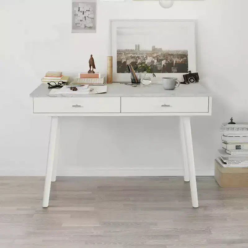 Scrivania rettangolare in marmo bianco di Carrara italiano della collezione Bianco Viola 44
