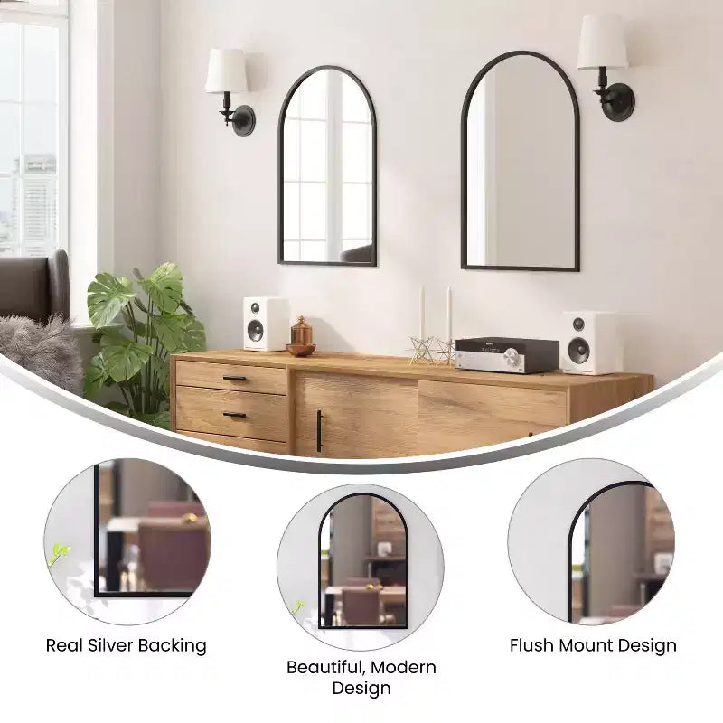 Flash Furniture Mila Specchio da Parete con Cornice ad Arco in Metallo per Corridoi, Ingressi, Sale da Pranzo e Soggiorni