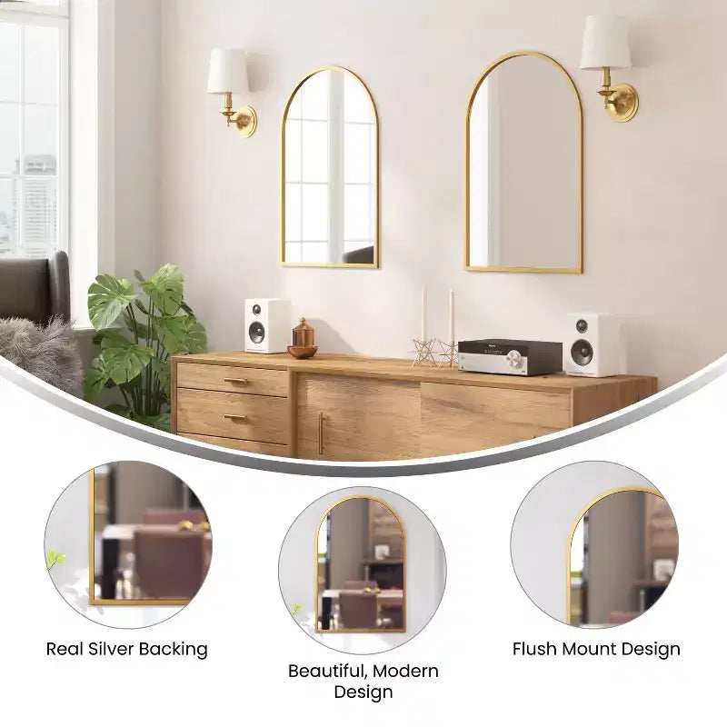 Flash Furniture Mila Specchio da Parete con Cornice ad Arco in Metallo per Corridoi, Ingressi, Sale da Pranzo e Soggiorni