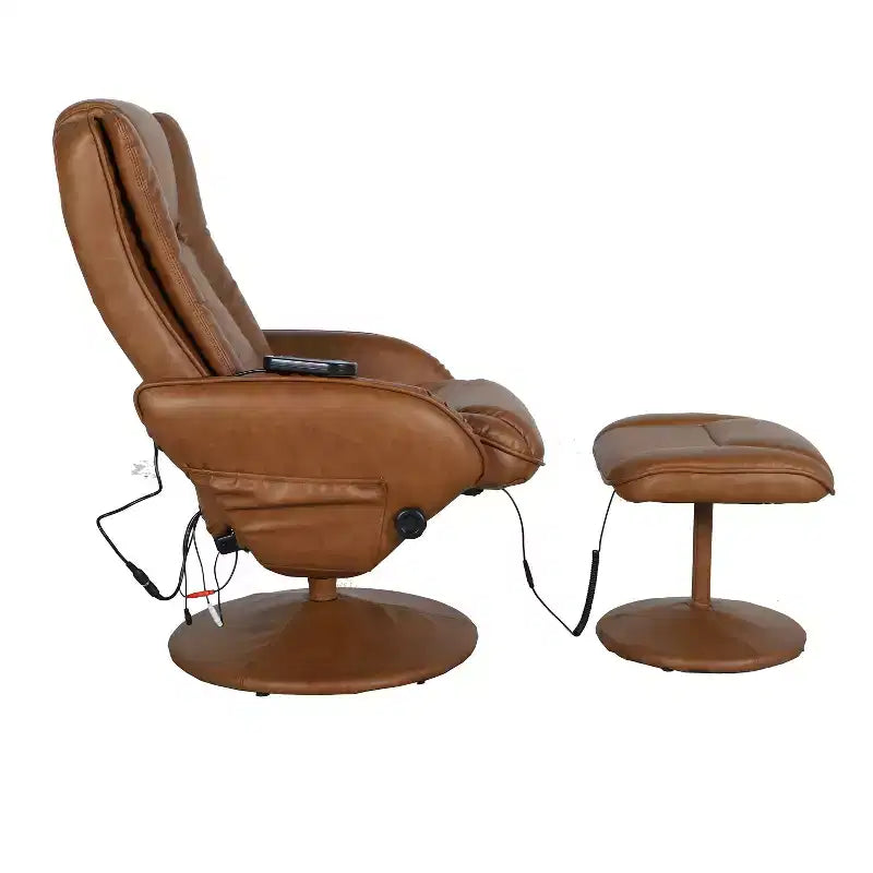 Poltrona reclinabile Flash Furniture Poppy Massaging Multi-Position Plush con tasca laterale e poggiapiedi in similpelle marrone LeatherSoft