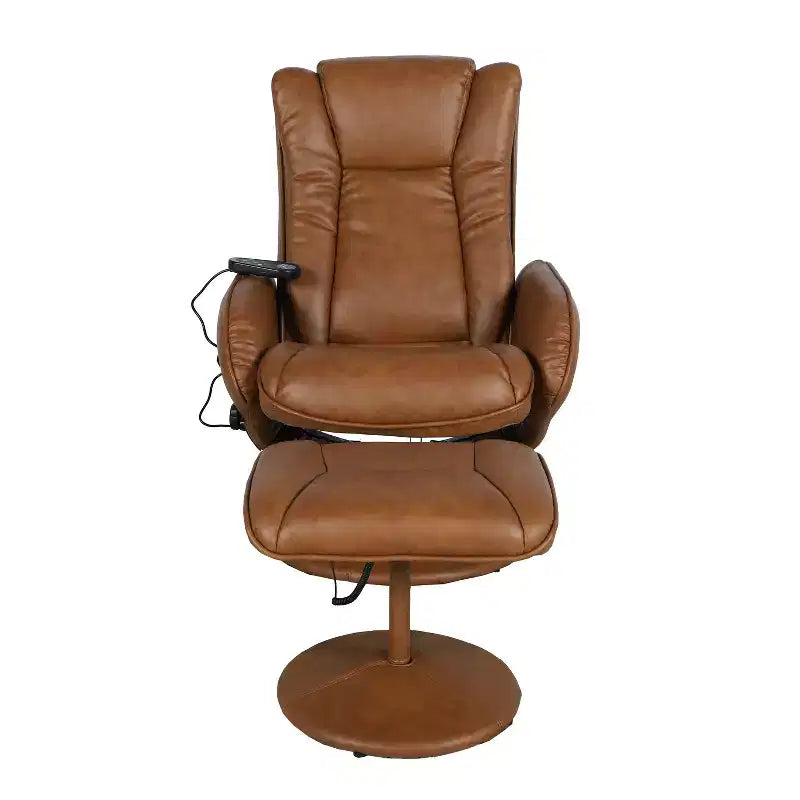 Poltrona reclinabile Flash Furniture Poppy Massaging Multi-Position Plush con tasca laterale e poggiapiedi in similpelle marrone LeatherSoft