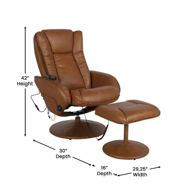 Poltrona reclinabile Flash Furniture Poppy Massaging Multi-Position Plush con tasca laterale e poggiapiedi in similpelle marrone LeatherSoft