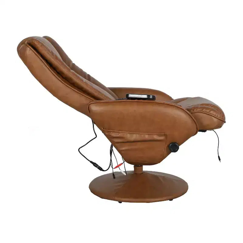 Poltrona reclinabile Flash Furniture Poppy Massaging Multi-Position Plush con tasca laterale e poggiapiedi in similpelle marrone LeatherSoft