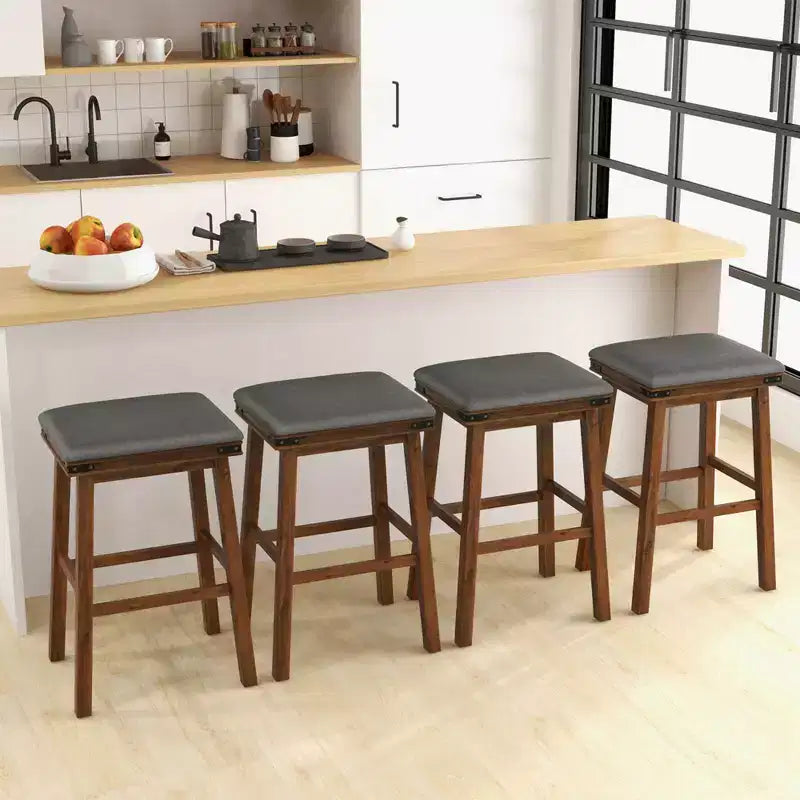 Costway Sgabelli da Bar 30'' Set da 2 Sgabelli da Pranzo Altezza Pub Sedile Imbottito Struttura in Legno Cucina Marrone/Bianco