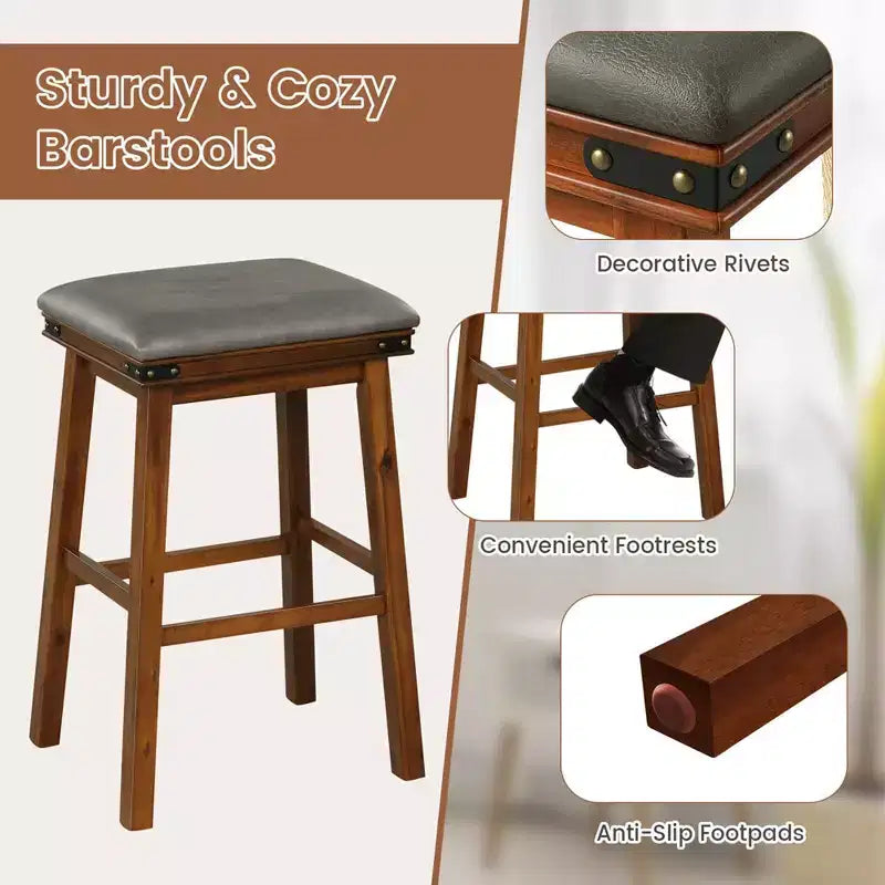Costway Sgabelli da Bar 30'' Set da 2 Sgabelli da Pranzo Altezza Pub Sedile Imbottito Struttura in Legno Cucina Marrone/Bianco