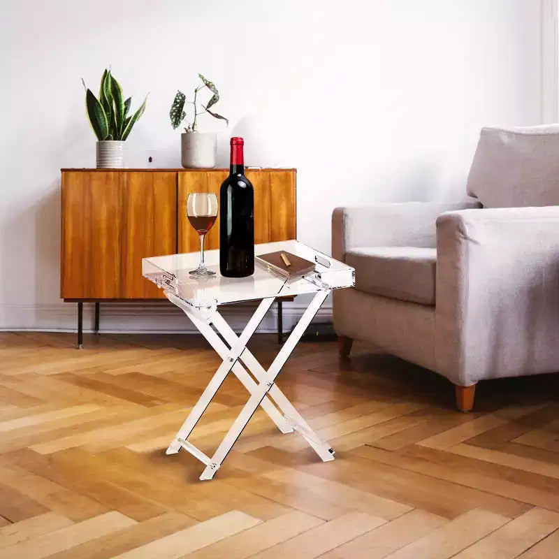 Tavolino con vassoio pieghevole in acrilico Designstyles con maniglie, lussuoso accento per l'arredamento di casa, perfetto per uno spazio tavolo comodo e portatile
