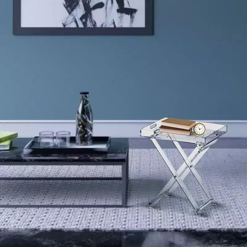 Tavolino con vassoio pieghevole in acrilico Designstyles con maniglie, lussuoso accento per l'arredamento di casa, perfetto per uno spazio tavolo comodo e portatile