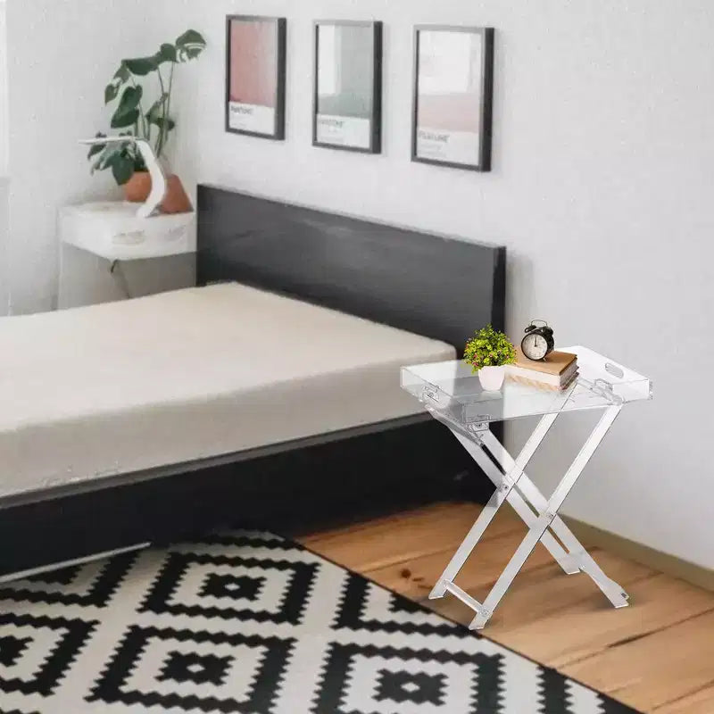 Tavolino con vassoio pieghevole in acrilico Designstyles con maniglie, lussuoso accento per l'arredamento di casa, perfetto per uno spazio tavolo comodo e portatile