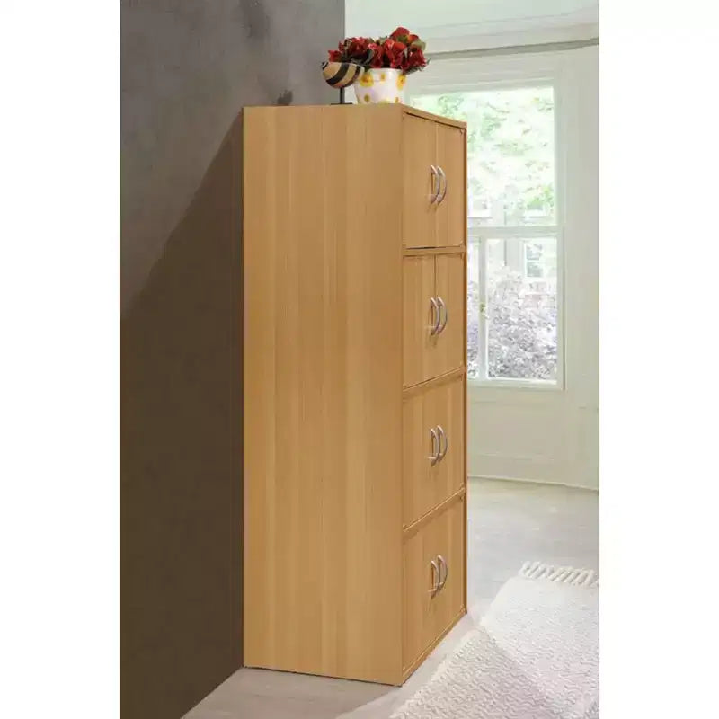 Hodedah HID44 Scaffale Armadio Libreria a Pavimento Multiuso con 8 Ante e 4 Ripiani, Resistente, per Casa e Ufficio