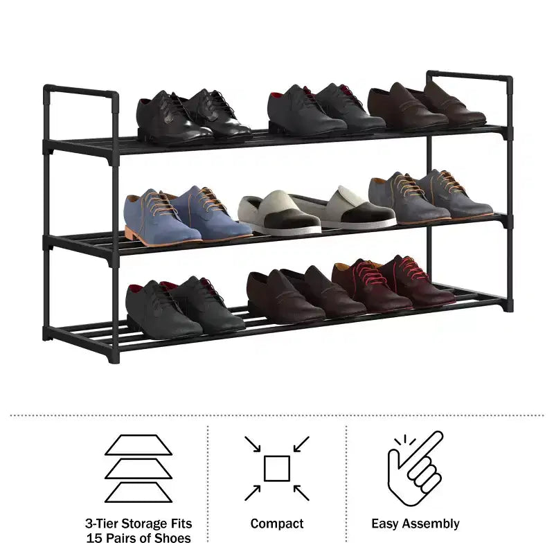 Home-Complete Scarpiera a 3 Ripiani per 15 Paia, Nera