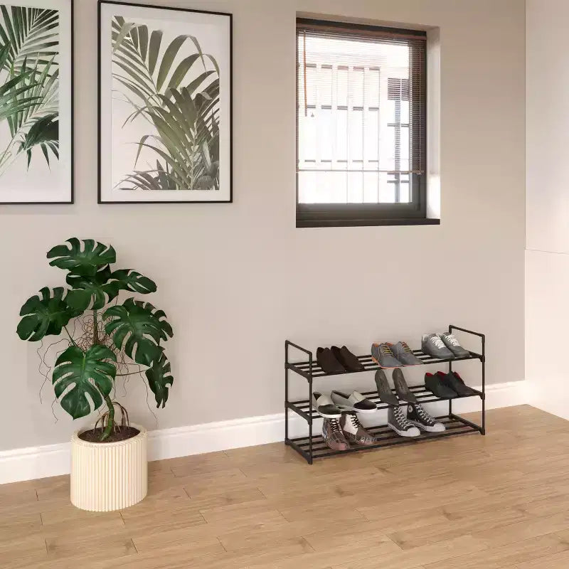 Home-Complete Scarpiera a 3 Ripiani per 15 Paia, Nera