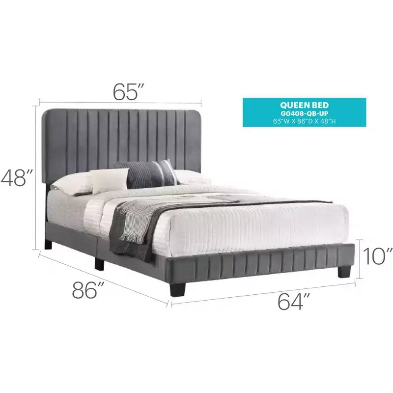 Letto a pannello queen trapuntato a canali in velluto Lodi di Passion Furniture