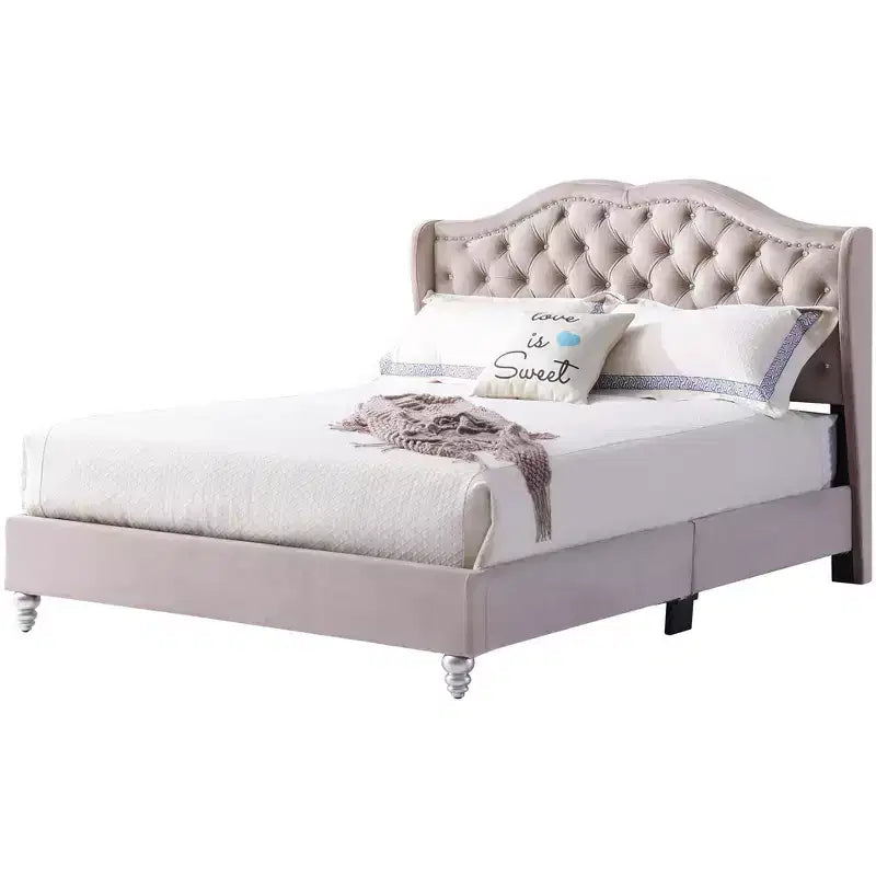 Passion Furniture Joy Jewel Jewel Tufted Queen Panel Bed