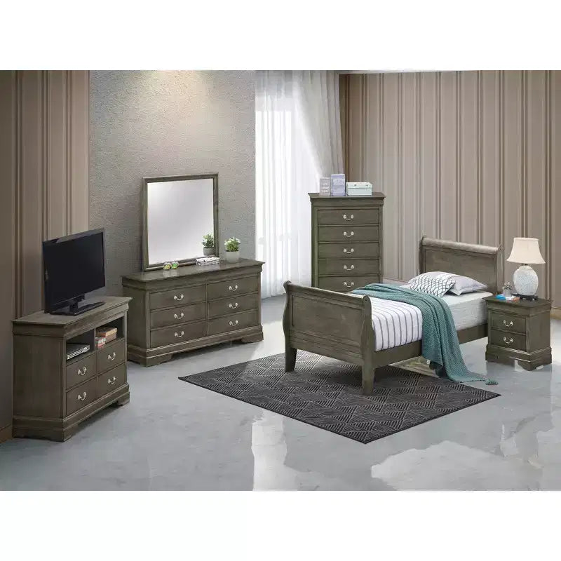 Passion Furniture Letto a slitta singolo Louis Philippe con testiera e pediera