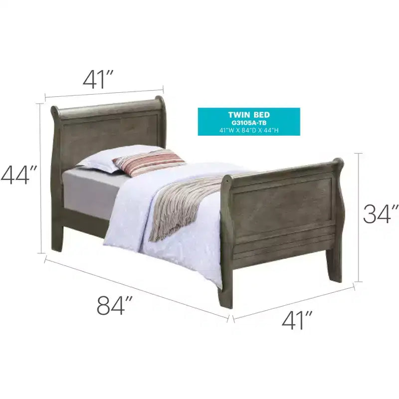 Passion Furniture Letto a slitta singolo Louis Philippe con testiera e pediera