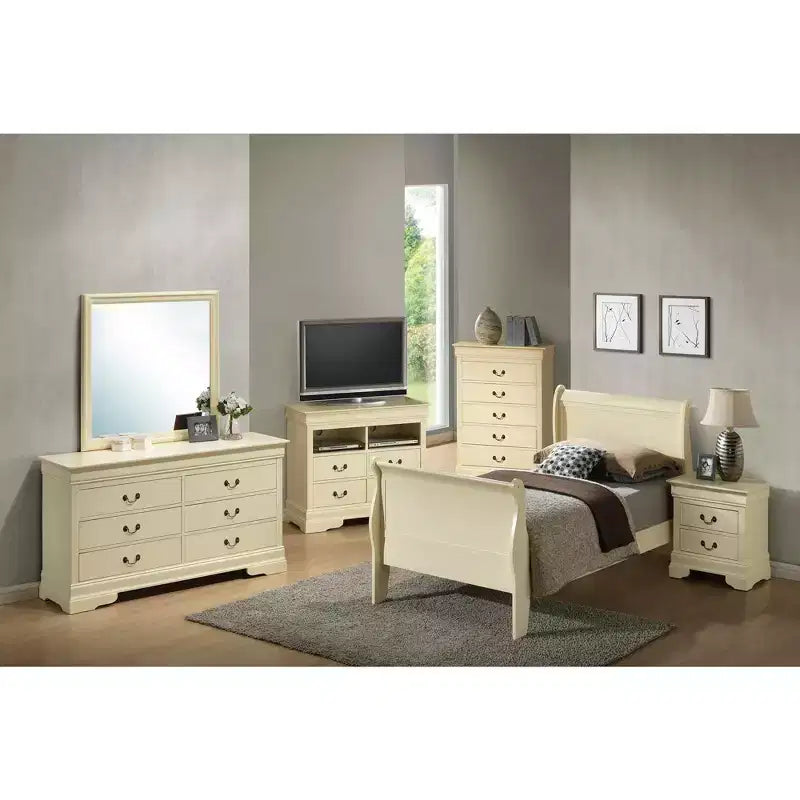 Passion Furniture Letto a slitta singolo Louis Philippe con testiera e pediera