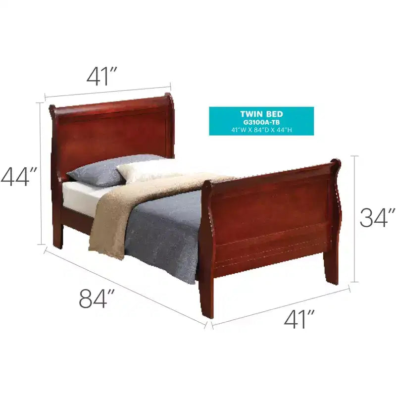 Passion Furniture Letto a slitta singolo Louis Philippe con testiera e pediera