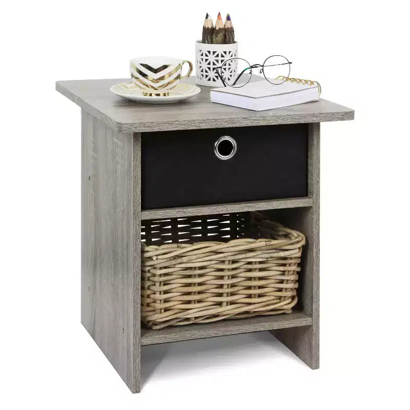 Furinno Comodino con Cassetto, Ripiano Portaoggetti, Tavolino da Notte o da Divano, Rovere Francese