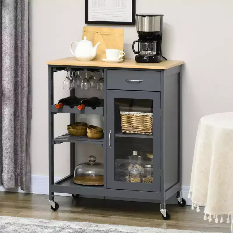 Carrello da Cucina Bianco con Ruote, Cassetto, Armadietto e Ripiani – 1 Persona