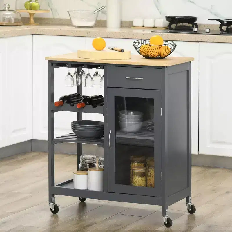 Carrello da Cucina Bianco con Ruote, Cassetto, Armadietto e Ripiani – 1 Persona